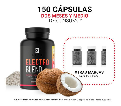Eletrólitos em pó de água de coco 150 cápsulas. B Life Flavor Sem Sabor