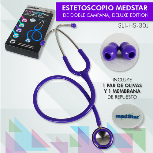 Estetoscópio MedStar 30J com sino roxo de dupla face e acabamento em aço inoxidável