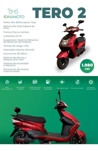 Moto Eléctrica Dinamoto Mod Tero 2. 0km. Envíos A Todo Uy