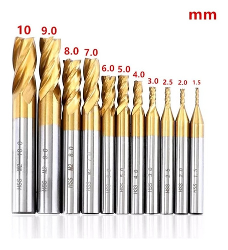 Kit 11 Brocas Router Cnc Fresa 4f Hss Hrc63 Metal Madera