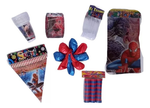 Kit Decoración Spiderman 12 Niños Bombas+vasos+mantel+feston