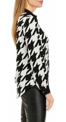 Anne Klein Houndstooth Button-down Blouse Blusa P/dama