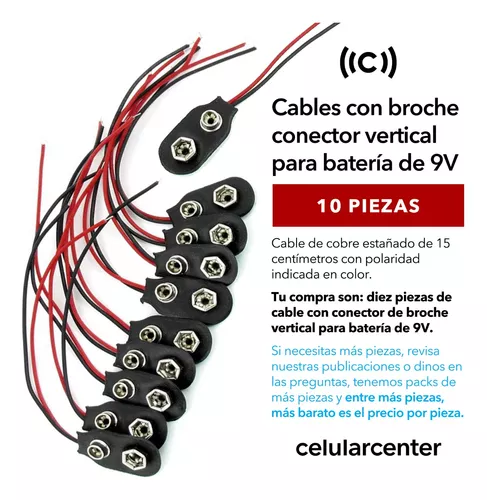 Cable 15cm Conector Para Pila 9v (una Pieza) 9 Volts Voltios Broche Bateria  Pp3 Dc