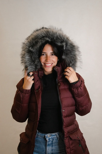 Campera Larga Mujer Leket Con Capucha Bolsillos Lucia