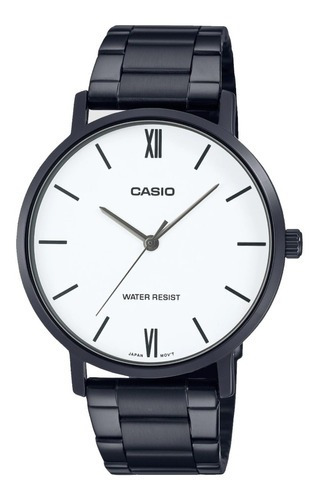 Reloj Casio Mtp Vt01b Negro Acero Pavonado Carátula Blanca 