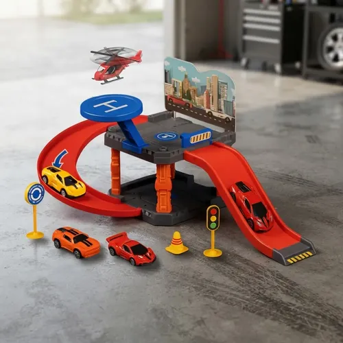 Pista De Carrinho Corrida Brinquedo Infantil Posto Garagem Vermelho