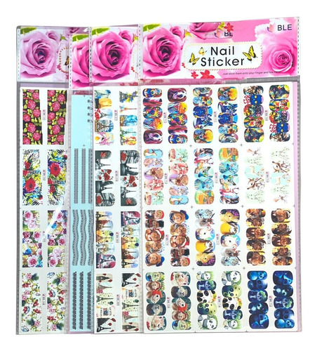 Stickers Tatuajes De Uñas X 12 Diseños Variados Manicure