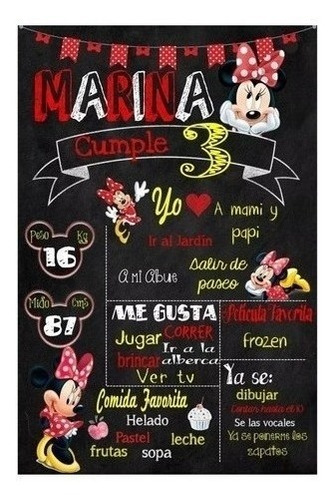 Kit Imprimible Pizarra Minnie Roja Textos Editables +s