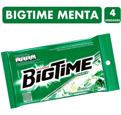 Chicle Bigtime Menta - Sin Azúcar (paquete De 4 Unidades).