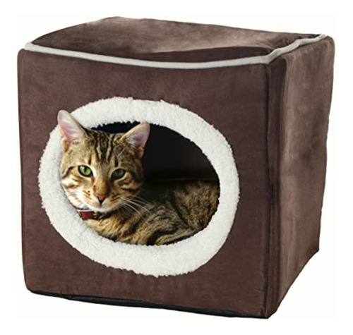 Petmaker Cozy Cave Enclosed Cube Pet Bed, Dark Coffee