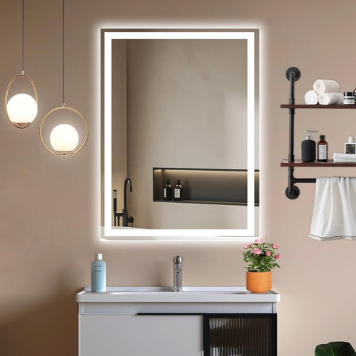 Espelho Retangular Vertical Jateado Com Led Cm A 140x70 Cm