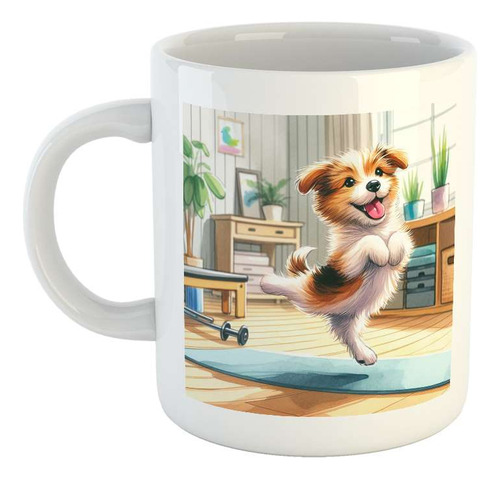 Taza Ceramica Perro Deporte Pilates Yoga En Casa Feliz