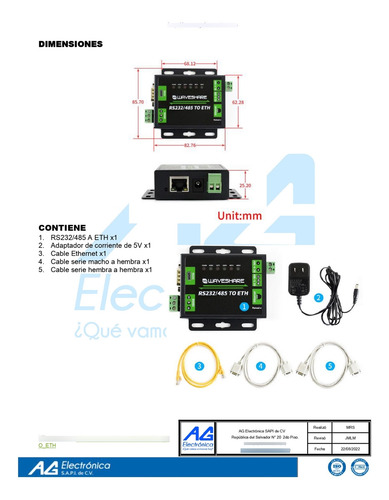 Convertidor Industrial Rs232/rs485 A Ethernet Waveshare