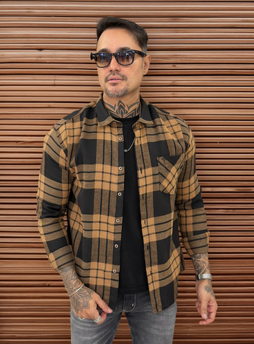 Camisa Xadrez Manga Longa Com Bolso