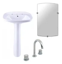 Comprar Vanitory 50 Cm Blanco Melamina Bacha Brillante Griferia Convencional Baño Canilla 3 Agujeros Cromada Pico Curvo Clasico