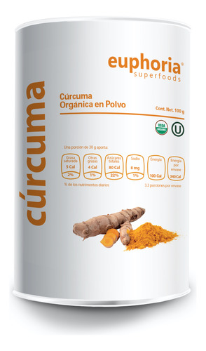 Cúrcuma Orgánico Certificada 100g Polvo Euphoria Superfoods