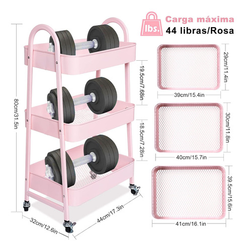Carrito De Almacenamiento Metálico 3 Niveles Con Ruedas