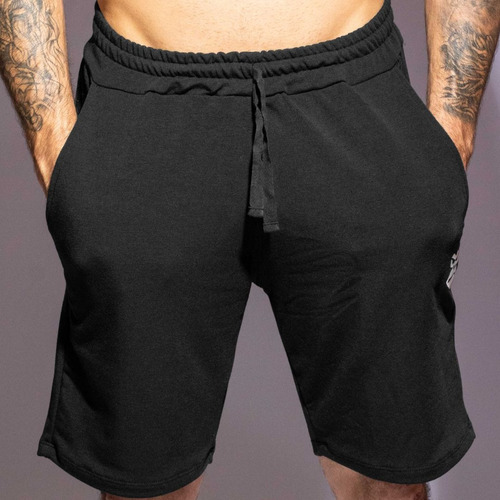 Bermuda Moletim Masculina Shorts Preto Liso Academia Treino 