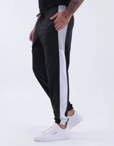 Calça Moletom Masculina Academia Corrida Slim Chimpa Esporte Preto Liso Com Recorte Lateral Contrastante Gg