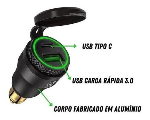 Imagem 2 de 3 de Carregador Duplo Usb + Usb Tipo C Moto Bmw Triumph