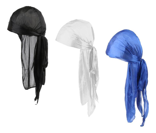C. 3pcs Mujeres Hombres Seda Durag Cola Larga Headwrap