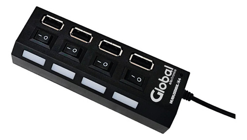 Hub Usb 4 Puertos Usb 2.0 Negro Global Electronics Con Luz