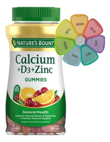 Natures Bounty Suplemento De Calcio + D3 + Zinc 70 Gomitas Sabor Naranja Y Cereza