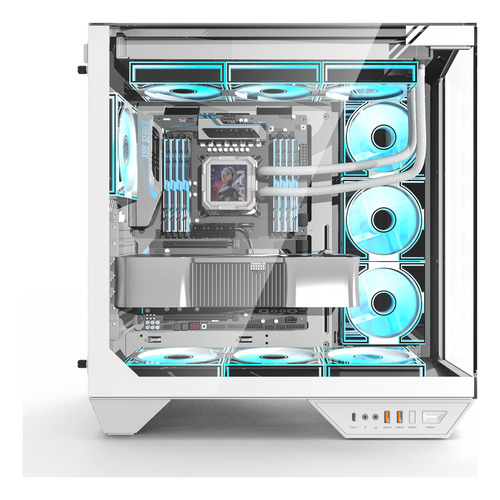 Gabinete Darkflash Dy470 Atx Lujo Vista 330° Con 4 Fans Argb Blanco