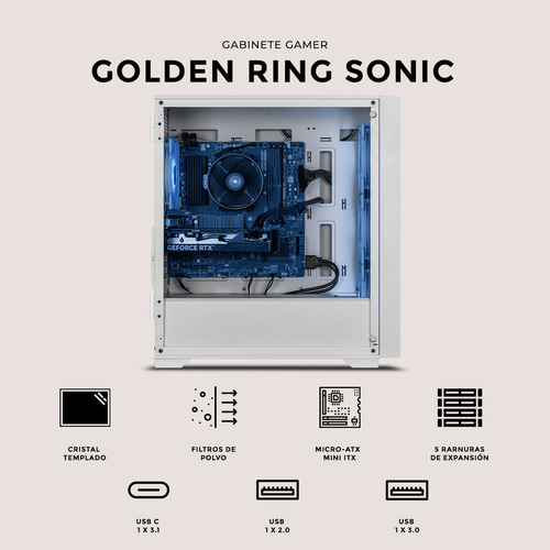 Gabinete Xtreme Ring Sonic Micro Atx 4 Fan Usb-c Argb