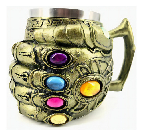 Caneca Resina E Aço Chopp Manopla Do Infinito Thanos Cor Dourado