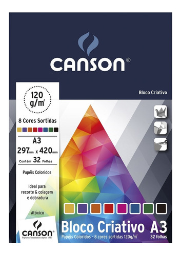 Bloco Canson Colorido Criativo Cards 120g/m2 A3 32fls