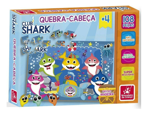 Jogo Educativo Quebra Cabeca Club Shark 108 Pecas +4 Anos