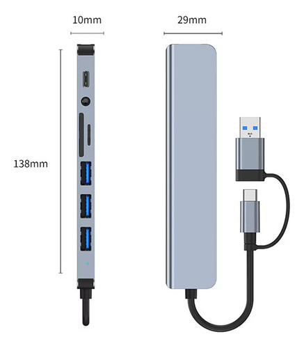 Wa Divisor De Hub Usb De Audio Tipo C Ocho En Uno