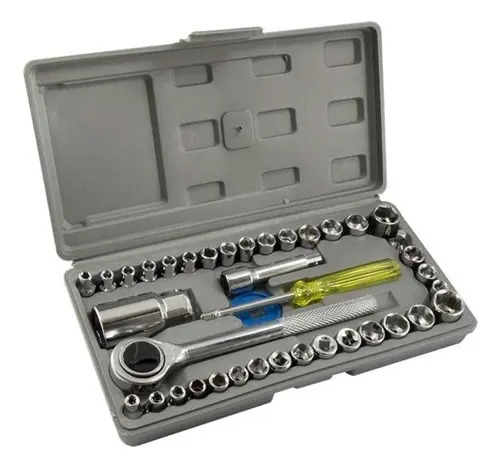 Kit Jogo Soquetes Sextavado Catraca Chave Adaptador 40 Peças