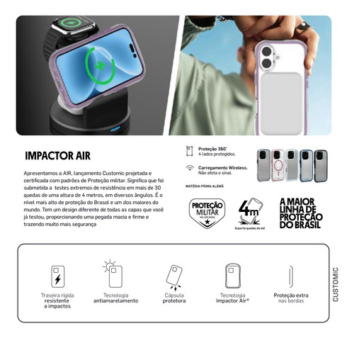 Capa Customic Para iPhone 16 Pro Max Impactor Air