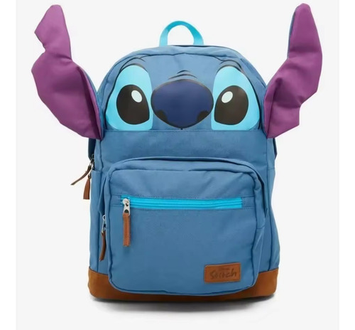 Mochila Escolar Infantil Stitch Orejas 3d Lengua Oculta 43x30x18cm Azul Acero Estampado Stitch