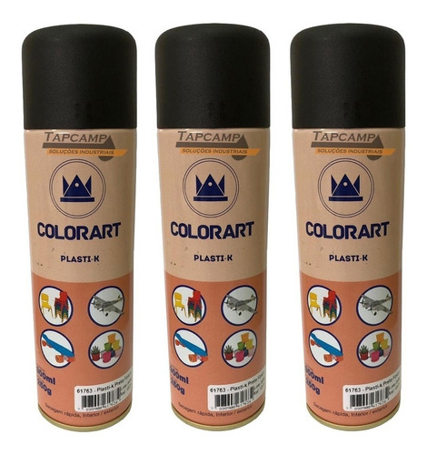 03 Tinta Preto Fosco Plasti K Spray Para Plástico Colorart