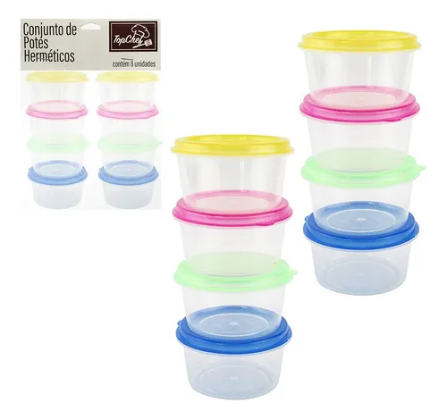 Conjunto De Potes Herméticos 65ml Pequeno 8 Peças Redondo