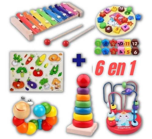 Juguetes Montessori Bebe De Madera  Pack 6