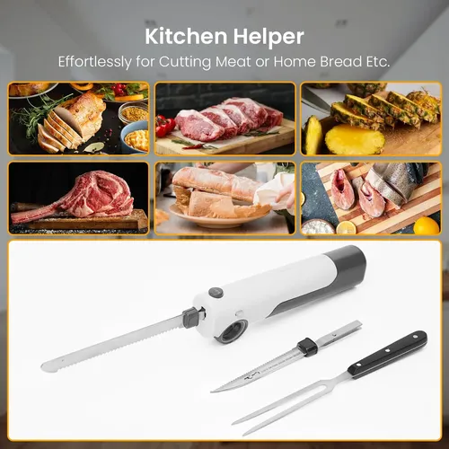 Cuchillo Eléctrico Inalámbrico Recargable – 2 Hojas De Acero Inoxidable 8 Pulgadas, 8V, Ideal Para Cortar Carne, Pan O Verduras