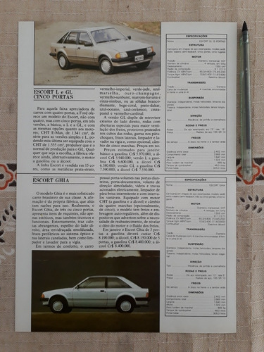 Recort Matéria Especificações Escort L Gl 5 Portas Ghia 1984