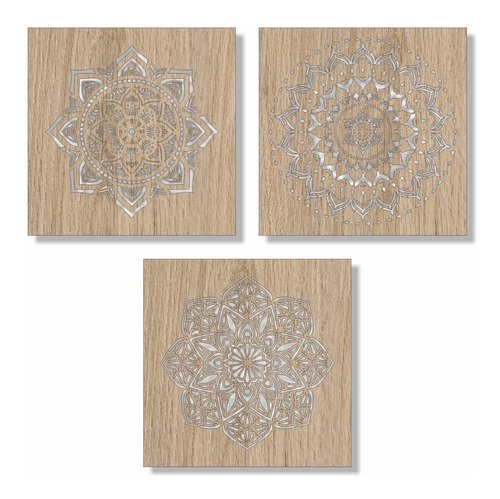 Cuadros Mandalas X 3 Cg 54 Efecto Madera Decoración Hogar