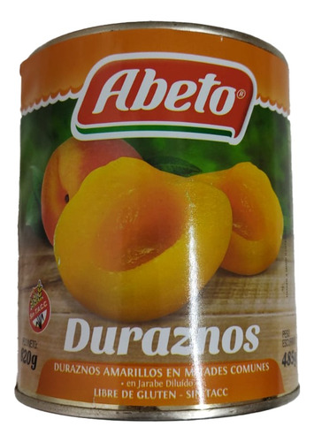 Mitades De Durazno En Almíbar 820 G - Lata X 6 Unidades