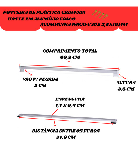 3x Puxador Slim 576mm Alumínio Móveis Gaveta Roupeiro Porta