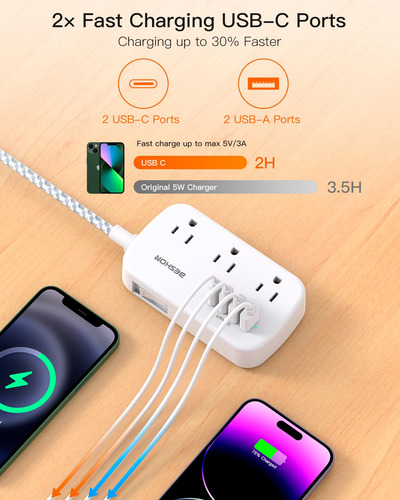 Extension Con Multicontactos Cable De 7.5 Metros De Largo Blanco
