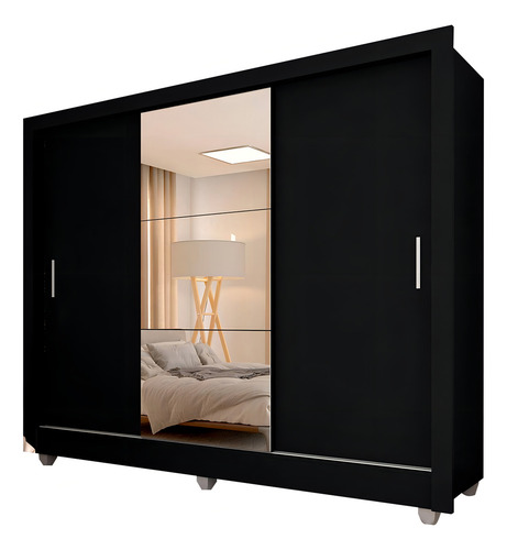 Guarda Roupa Casal Vivian 3 Portas Esp Maior Preto Fosco Cor Preto-fosco