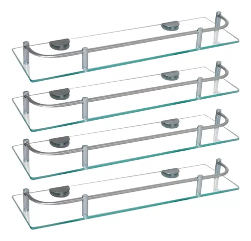 Kit X4 Estantes Baño Repisa Vidrio Con Baranda Rectangular