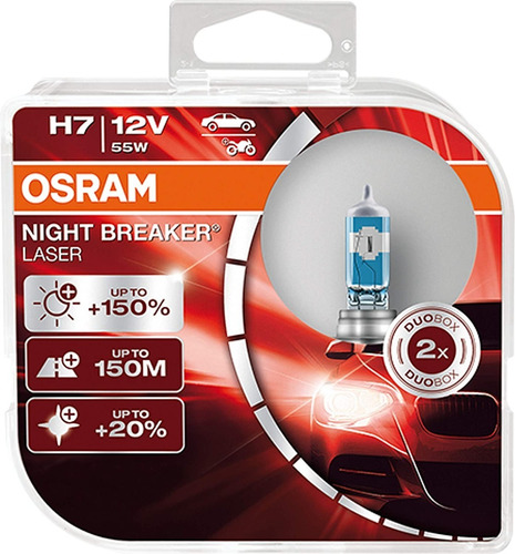Imagem 1 de 9 de Par Lâmpada H7 Osram Night Breaker Laser Original 150% + Luz