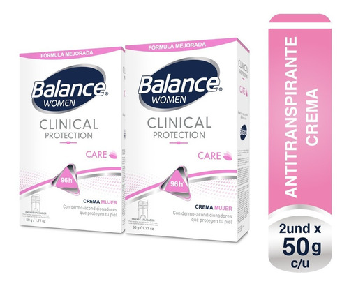 Imagen 1 de 4 de Desodorante Balance Crema Clinical Care Mujer 2 X 50gr