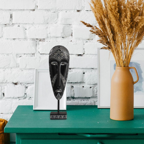 Escultura De Máscara Africana, Decoração De 10x6x33,5cm